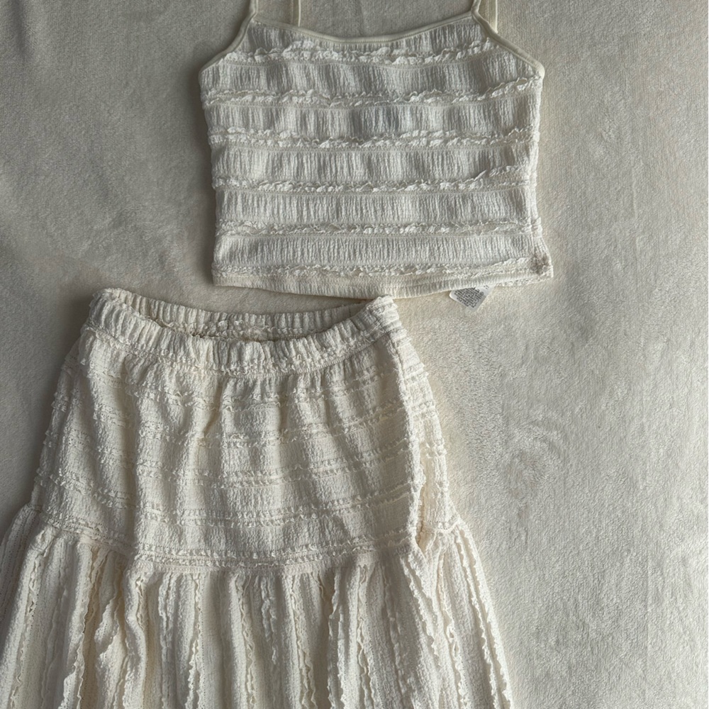 White Textured Skirt and Top Set